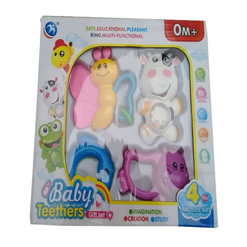 Baby Rattle Gift Set 4 Piece - Multicolored
